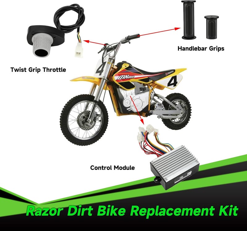 XIKOBY 36V Controller and Throttle Compatible with Razor MX500 MX650 Dirt Bike, Control Module and Twist Throttle Handlebar Grips Replacement for Razor SX500 Electric Dirt Rocket Quad EcoSmart Parts - Image 3
